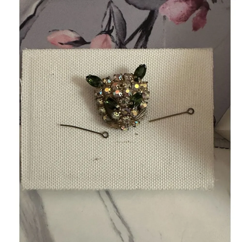 VTG 1960s Rhinestone Cat Brooch - Picture 2 of 5